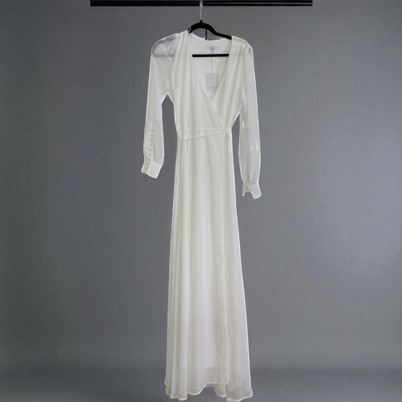 Lulus My Whole Heart White Long Sleeve Wrap Dress Size Small - Picture 10 of 11